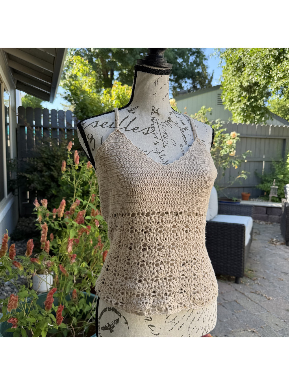 Vintage 90s Y2k Moda International Floral Crochet Knit Boho Cami Tank Top S